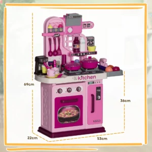 Vrej Kids Kitchen, 33-Pc Play Accessories, Lights, Ages 3-6, Pink